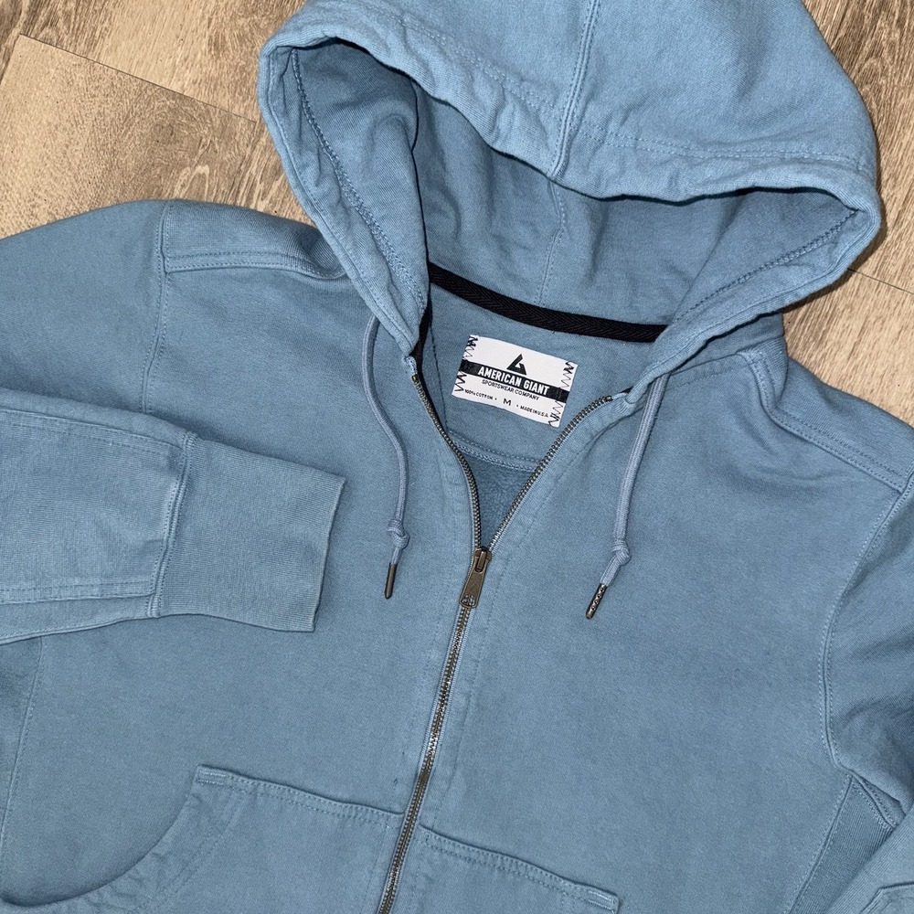 American Giant Relaxed Classic Full Zip Hoodie Men's Medium Blue Elbow Patches